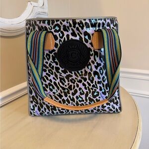 Consuela Chic Leopard Print Tote Bag with Multicolor Straps